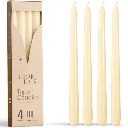 Leor & Lair Ivory Taper Candles - 4 Pack - 10" Tall Candlesticks for Dinner, Home Decor, Holiday, Wedding