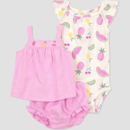 Carter's Just One You® Baby Girls' 3pc Multi Fruit Tank Top with Bodysuit and Bloomer Set - Pink Newborn