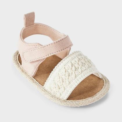Baby Girls' Woven Sandals - Cloud Island™ Pink/Cream 0-3M