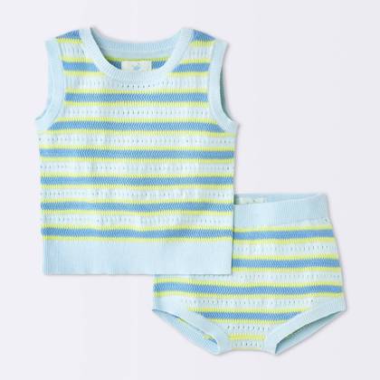 Baby Boys' Striped Sweater Tank Top and Shorts Set - Cloud Island™ Blue/Yellow 0-3M