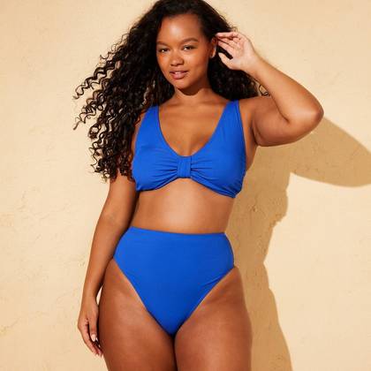 Women's Curvy Fit Ribbed High Waist High Leg Cheeky Coverage Bikini Bottom - Shade & Shore™ Blue XS