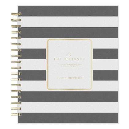 Blue Sky Day Designer 2026 Daily/Monthly Planner 8"x10" Rugby Stripe Black Frosted