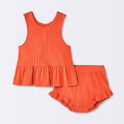 Baby Girls' 2pc Peplum Tank Top and Ruffle Shorts Set - Cloud Island™ Dark Red Newborn
