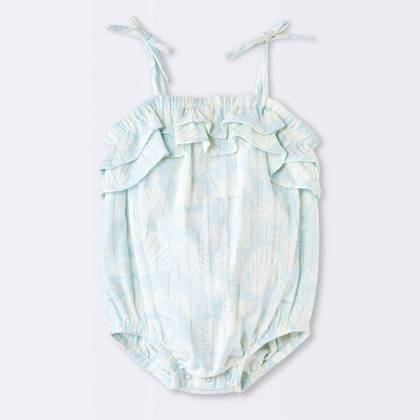 Baby Girls' Sea Shell Ruffle Bubble Romper - Cloud Island™ Blue Newborn