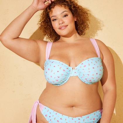 Demetra Dias with Wild Fable Women’s Floral and Gingham Wide Strap Underwire Bikini Top - Blue 18