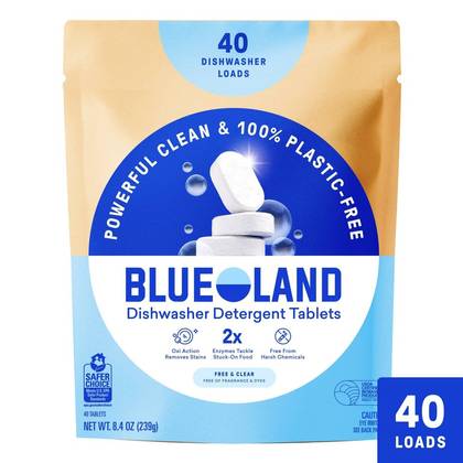 Blueland Fragrance Free Dishwasher Detergent Tablets - 9.5oz/40ct: Hypoallergenic, Vegan, Bleach-Free