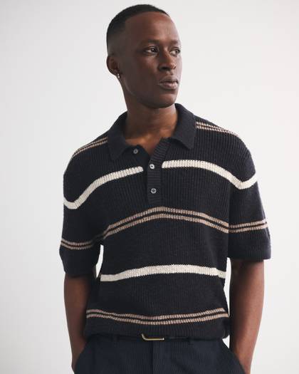 100% Cotton Striped 3-Button Sweater Polo