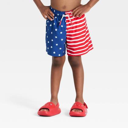 Toddler Boys' Americana Flag Swim Trunks - Cat & Jack™ Blue 5T