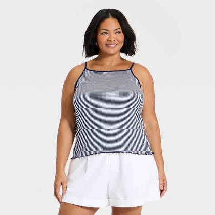 Women's Modern Ribbed Cami Top - A New Day™ Navy/White Striped 3X