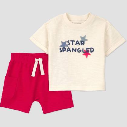Carter's Just One You® Baby Boys' 2pc Star Graphic 4th of July T-Shirt and Shorts Set - Red Newborn