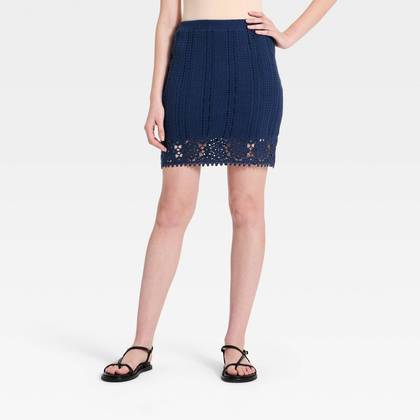 Women's Openwork Sweater A-Line Skirt - Universal Thread™ Navy Blue S