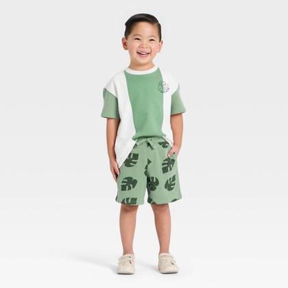 Toddler Boys' Short Sleeve Sweatshirt and Shorts Set - Cat & Jack™ Green 3T