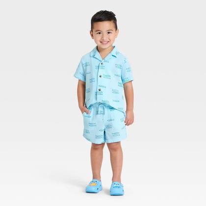 Baby Boys' Fish Button-Down Shirt and Shorts Resort Set - Cat & Jack™ Aqua Blue 12M