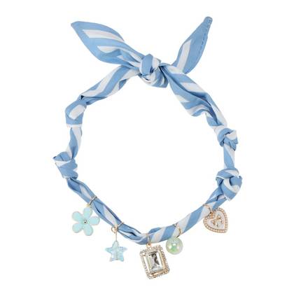 Unique Bargains Durable Scarf Necklace with Charm Adjustable Tie Statement Choker for Women Blue White 1 Pc