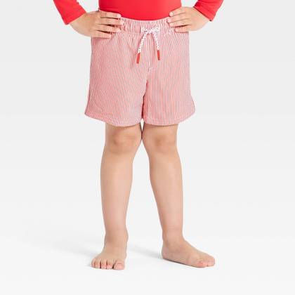 Toddler Boys' Seersucker Swim Trunks - Cat & Jack™ Red 5T