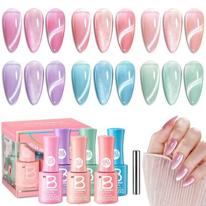 Beetles Stay Shining Collection Salon-Quality Gel Nail Polish Set - Fairy Garden (Cat Eye) - 6pc
