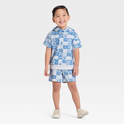 Baby Boys' 4th of July Americana Coastal French Terry Hoodie Set - Cat & Jack™ Cream/Blue 12M