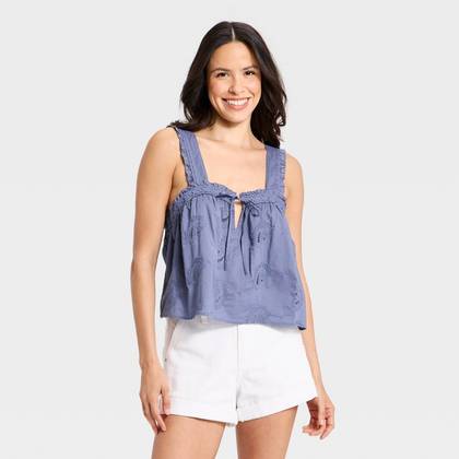 Women's Cutwork Paisley Tank Top - Universal Thread™ Slate Blue S