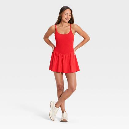 Women's Drop Waist Smocked Active Dress - JoyLab™ Red XXS