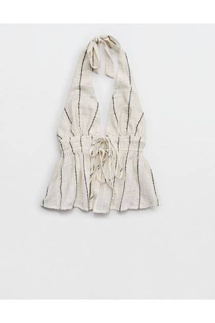 Aerie Beach Textured Halter Top Soft Muslin