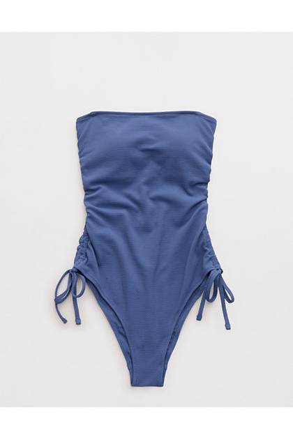 Aerie Pique Cheeky One Piece Swimsuit Marbled Blue
