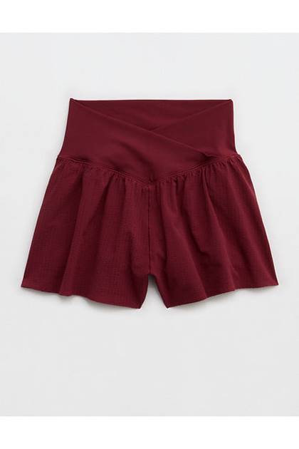 OFFLINE By Aerie Real Me Seersucker Crossover Flowy Short Deep Ruby