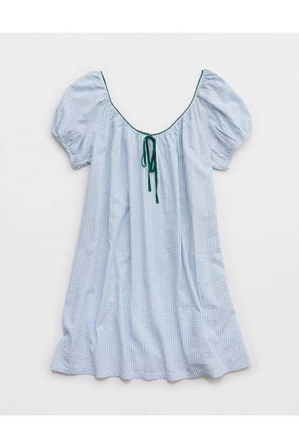 Aerie Seersucker Nightie Monaco Blue