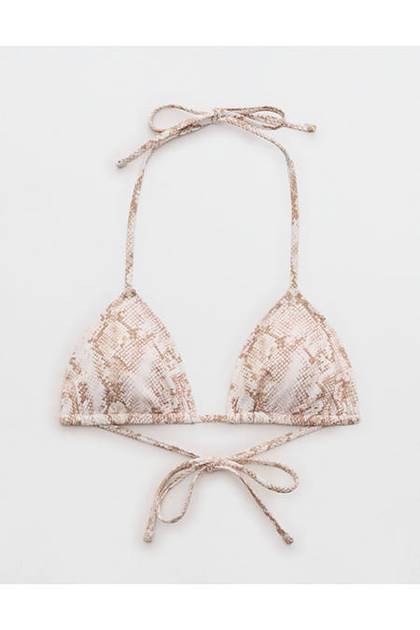 Aerie Pique String Triangle Bikini Top Pink Petal