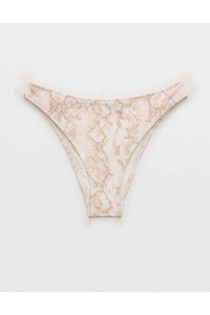Aerie Pique Mid Rise Cheeky Bikini Bottom Pink Petal
