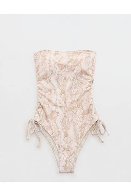 Aerie Pique Cheeky One Piece Swimsuit Pink Petal