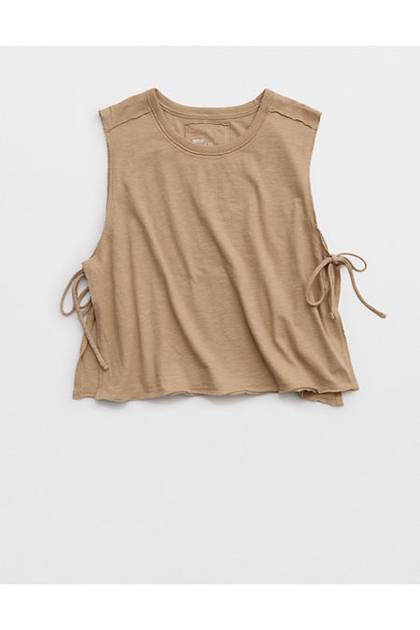 Aerie Happiest Side Tie Tank Toasted Almond