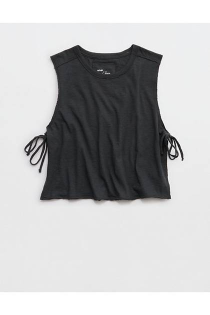 Aerie Happiest Side Tie Tank Smoked Gray
