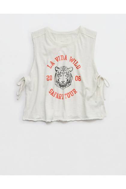 Aerie Happiest Side Tie Tank Soft Muslin