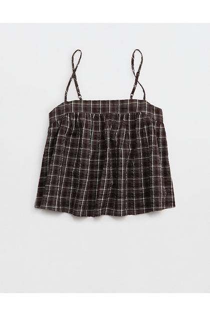 OVERSLEPT by Aerie Seersucker Cami Top Deep Earth