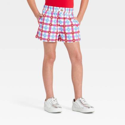 Girls' 4th of July Star Gingham Boxer Shorts - Red S