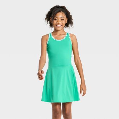 Girls' Side Pleated Active Dress - All In Motion™ Green XS