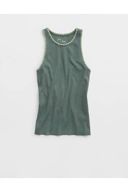 Aerie High Neck Tank Top Royal Palm