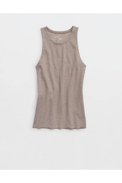 Aerie High Neck Tank Top Heathered Taupe