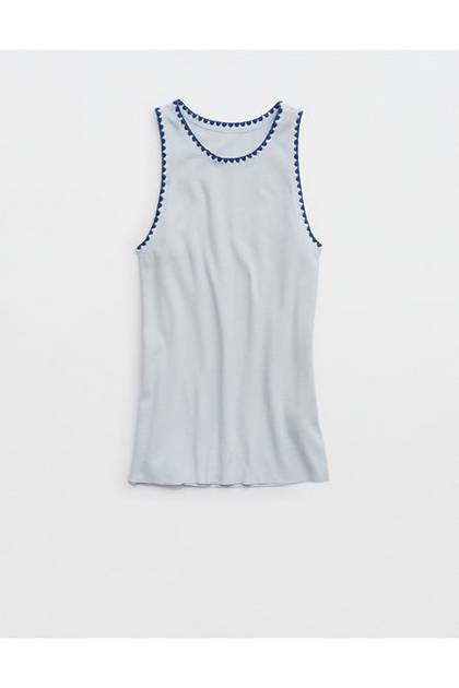 Aerie High Neck Tank Top Misty Sky