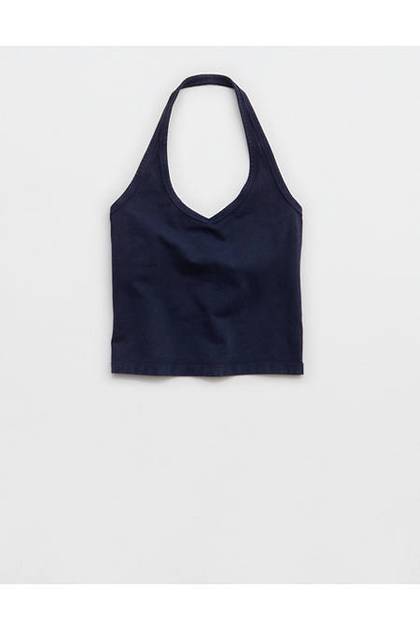 OFFLINE By Aerie OG Cotton Halter Tank Top Royal Navy