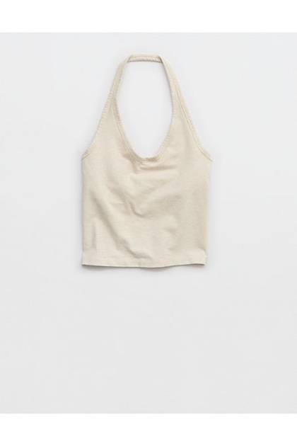 OFFLINE By Aerie OG Cotton Halter Tank Top Heather Frost
