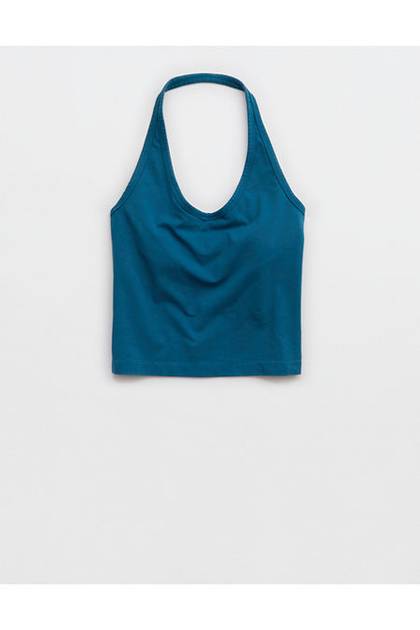 OFFLINE By Aerie OG Cotton Halter Tank Top Twilight Blue
