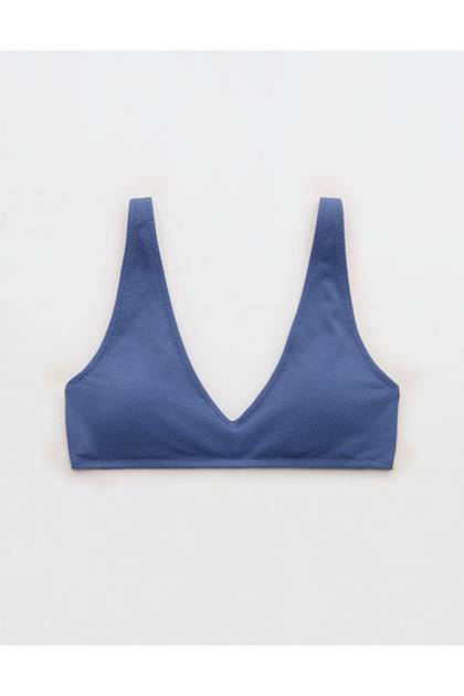 Aerie Pique Wide Strap Voop Bikini Top Marbled Blue