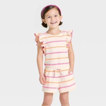 Toddler Girls' Multi Striped Romper - Cat & Jack™ Cream 2T