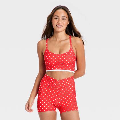 Women's Piped Sports Bra - JoyLab™ Red Polka Dot XXS