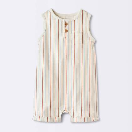 Baby Boys' Striped Henley Tank Romper - Cloud Island™ White Newborn
