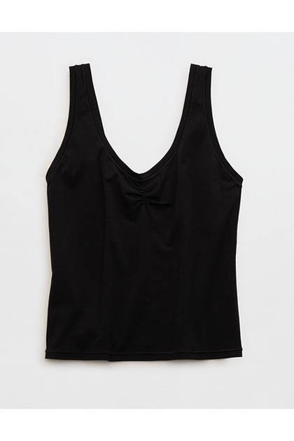 SMOOTHEZ Cotton Blend Ruched Tank Top True Black