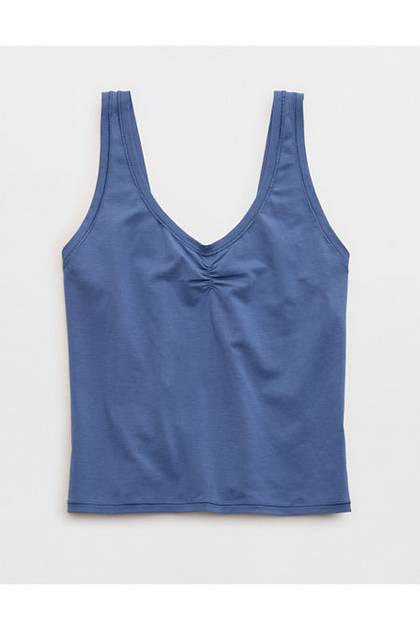 SMOOTHEZ Cotton Blend Ruched Tank Top Marbled Blue