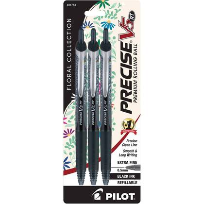 Pilot 3pk Precise V5 Floral Rollerball Pens Extra Fine Point 0.5mm Black Ink