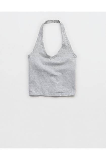 OFFLINE By Aerie OG Cotton Halter Tank Top Medium Heather Gray